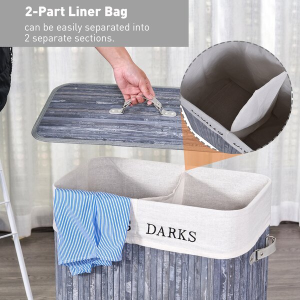 HOMCOM Wooden Laundry Hamper: 100L Collapsible Basket with Lid & Liner, Bedroom/Bathroom Storage, Grey Aosom UK