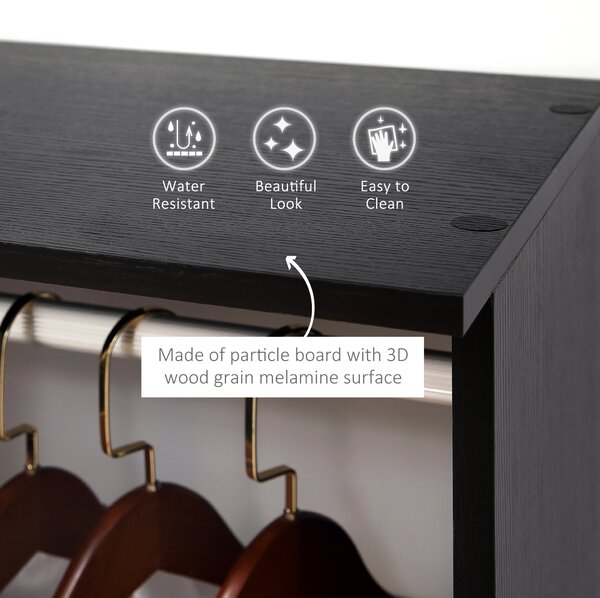 HOMCOM Double Mobile Open Wardrobe With Clothes Hanging Rails Storage Shelves Organizer Bedroom Furniture - Black Aosom UK