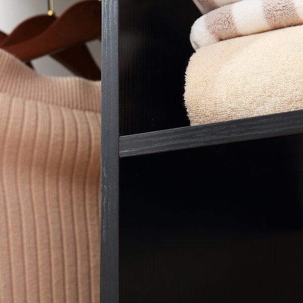 HOMCOM Double Mobile Open Wardrobe With Clothes Hanging Rails Storage Shelves Organizer Bedroom Furniture - Black Aosom UK