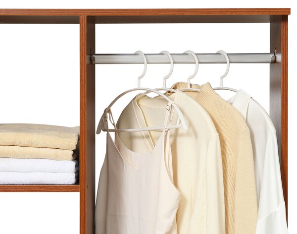 HOMCOM Bedroom Open Wardrobe, Hanging Rail with Storage Shelves, Mobile Clothes Organizer on Wheels, Walnut Aosom UK