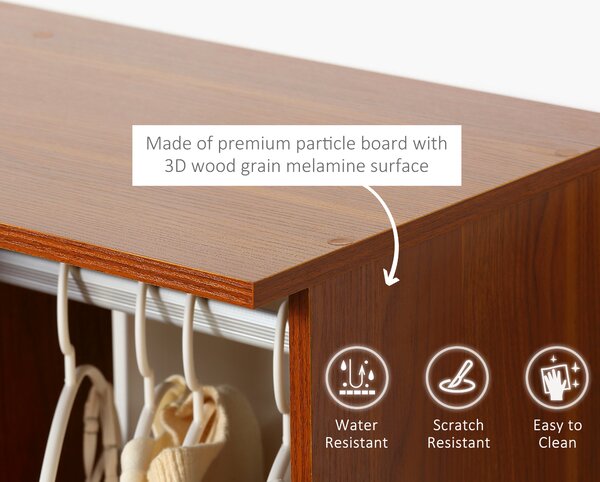 HOMCOM Bedroom Open Wardrobe, Hanging Rail with Storage Shelves, Mobile Clothes Organizer on Wheels, Walnut Aosom UK