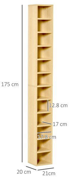 HOMCOM 12-tier Media Storage Cabinet 204 CDs Shelf Tower Multimedia Organizer Rack Stand Bookcase Display Unit Aosom UK