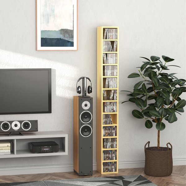 HOMCOM 12-tier Media Storage Cabinet 204 CDs Shelf Tower Multimedia Organizer Rack Stand Bookcase Display Unit Aosom UK