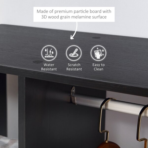HOMCOM Mobile Open Wardrobe, Bedroom Clothes Storage with Hanging Rail and Shelves, on Wheels, Black Aosom UK