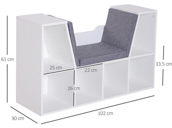 HOMCOM Cosy Reading Nook: Cushioned Bookcase Seat, Storage Sideboard for Kids' Bedrooms & Lounges, Pristine White Aosom UK