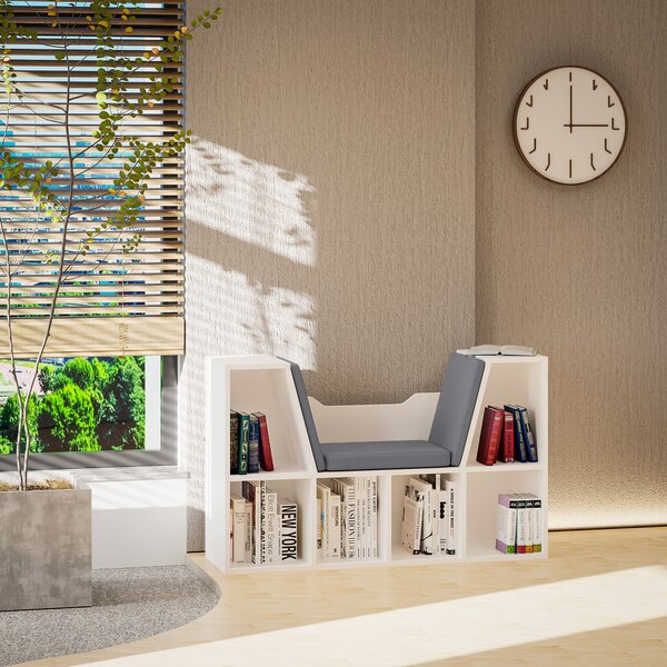 HOMCOM Cosy Reading Nook: Cushioned Bookcase Seat, Storage Sideboard for Kids' Bedrooms & Lounges, Pristine White Aosom UK