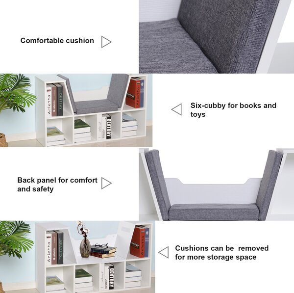 HOMCOM Cosy Reading Nook: Cushioned Bookcase Seat, Storage Sideboard for Kids' Bedrooms & Lounges, Pristine White Aosom UK
