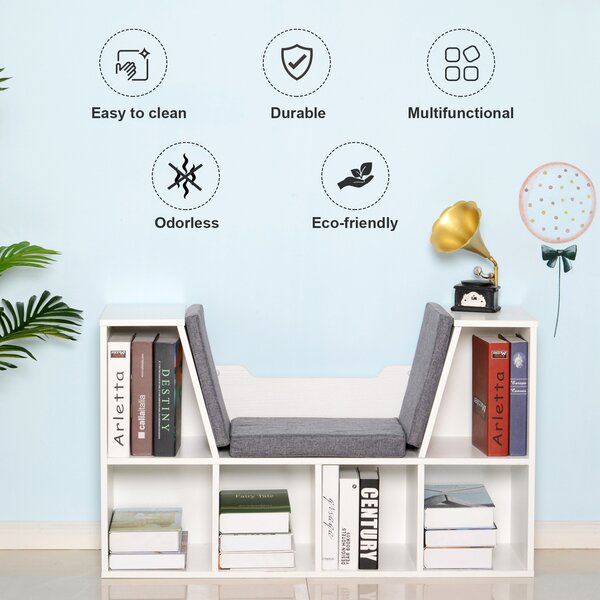 HOMCOM Cosy Reading Nook: Cushioned Bookcase Seat, Storage Sideboard for Kids' Bedrooms & Lounges, Pristine White Aosom UK