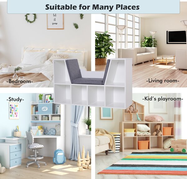 HOMCOM Cosy Reading Nook: Cushioned Bookcase Seat, Storage Sideboard for Kids' Bedrooms & Lounges, Pristine White Aosom UK