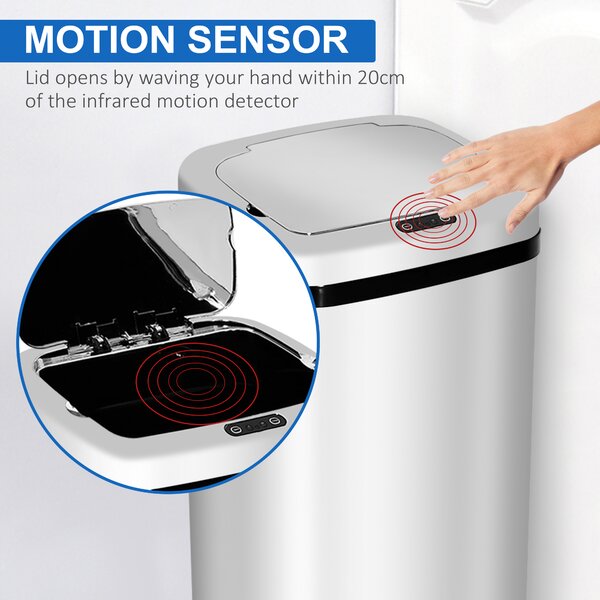 HOMCOM 50L Infrared Touchless Automatic Motion Sensor Dustbin, Stainless Steel Trash Can for Home & Office, Modern Design Aosom UK