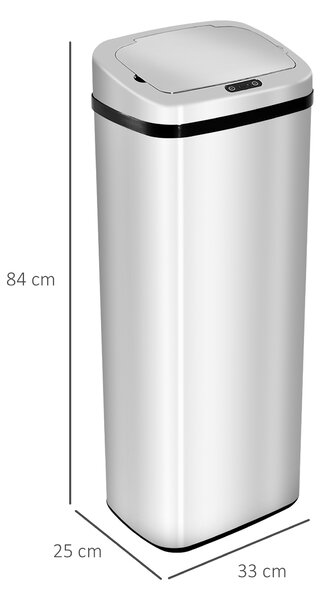 HOMCOM 50L Infrared Touchless Automatic Motion Sensor Dustbin, Stainless Steel Trash Can for Home & Office, Modern Design Aosom UK