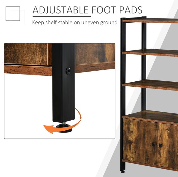 HOMCOM Industrial Bookshelf, Storage Cabinet with 3-Tier with Doors, for Home Office, Living Room Rustic Brown Aosom UK