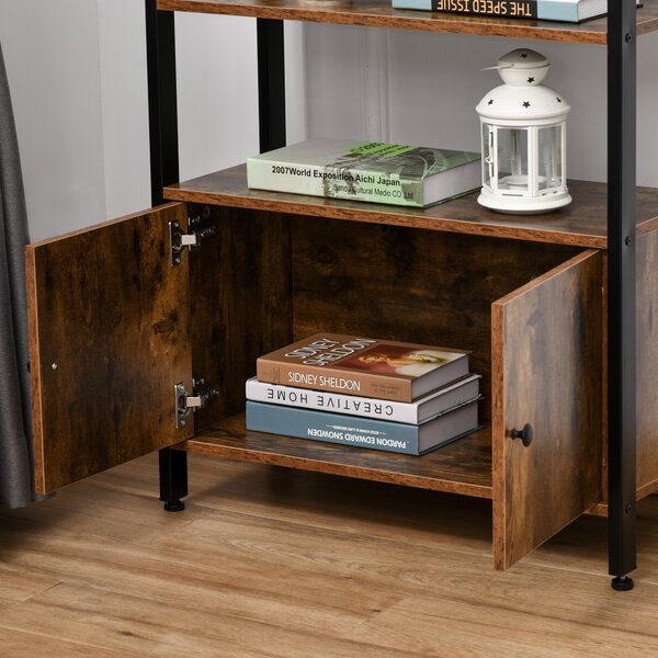 HOMCOM Industrial Bookshelf, Storage Cabinet with 3-Tier with Doors, for Home Office, Living Room Rustic Brown Aosom UK