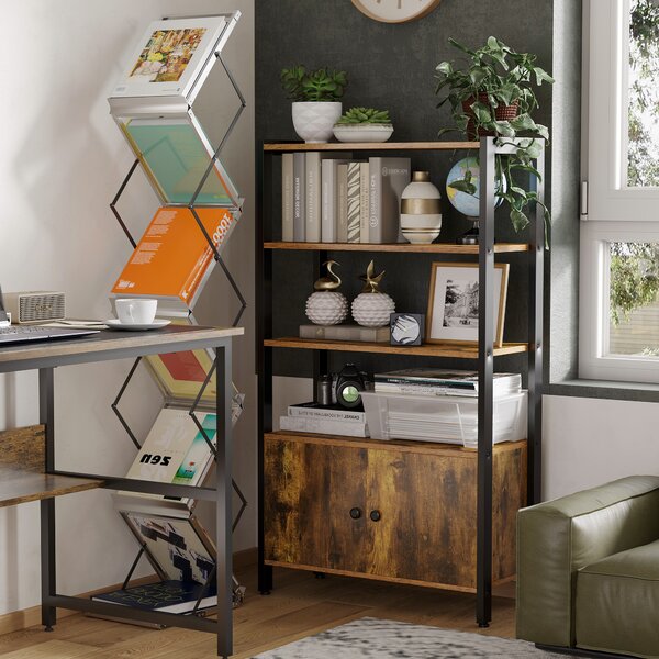 HOMCOM Industrial Bookshelf, Storage Cabinet with 3-Tier with Doors, for Home Office, Living Room Rustic Brown Aosom UK