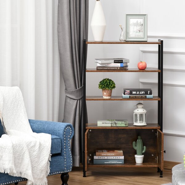 HOMCOM Industrial Bookshelf, Storage Cabinet with 3-Tier with Doors, for Home Office, Living Room Rustic Brown Aosom UK