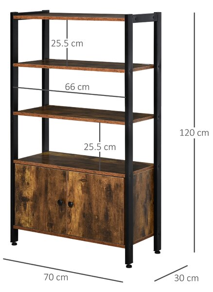 HOMCOM Industrial Bookshelf, Storage Cabinet with 3-Tier with Doors, for Home Office, Living Room Rustic Brown Aosom UK