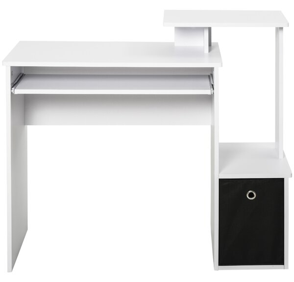 HOMCOM Compact Small Computer PC Desk with Sliding Keyboard Tray Storage Drawer Shelf Home Office Workstation Gaming Study White Aosom UK