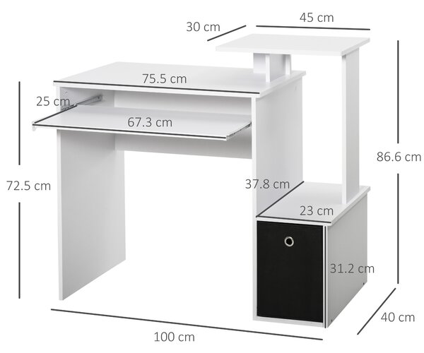 HOMCOM Compact Small Computer PC Desk with Sliding Keyboard Tray Storage Drawer Shelf Home Office Workstation Gaming Study White Aosom UK