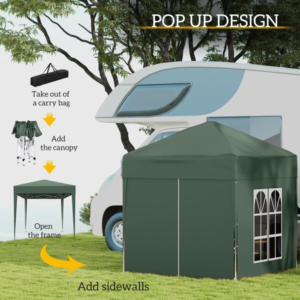 Outsunny 2 x 2m Pop Up Gazebo with Sides, Waterproof Pop Up Canopy for Outdoor Gatherings, Parties and Events, Green Aosom UK