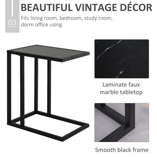 HOMCOM Space-Saving C Shape Side Table, Marble-Effect Top with Metal Frame, Home Furniture for Bedroom Living Room, Black/White Aosom UK