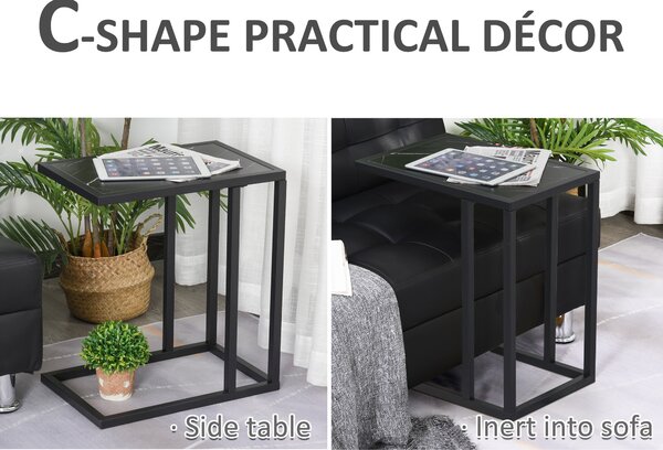 HOMCOM Space-Saving C Shape Side Table, Marble-Effect Top with Metal Frame, Home Furniture for Bedroom Living Room, Black/White Aosom UK