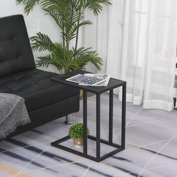 HOMCOM Space-Saving C Shape Side Table, Marble-Effect Top with Metal Frame, Home Furniture for Bedroom Living Room, Black/White Aosom UK