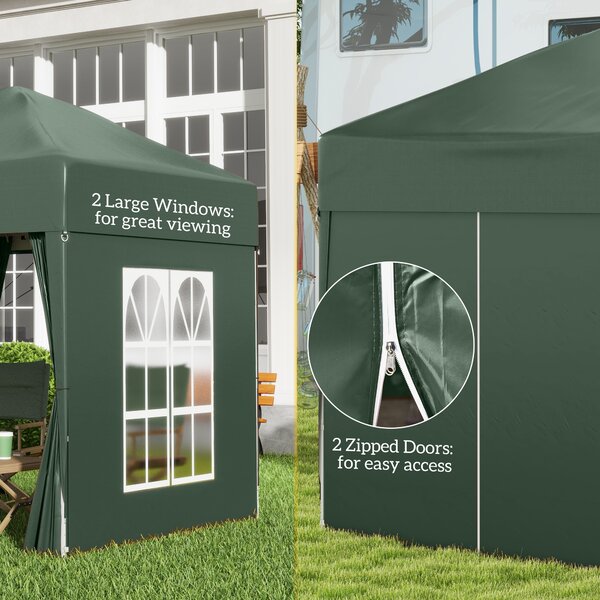 Outsunny 2 x 2m Pop Up Gazebo with Sides, Waterproof Pop Up Canopy for Outdoor Gatherings, Parties and Events, Green Aosom UK