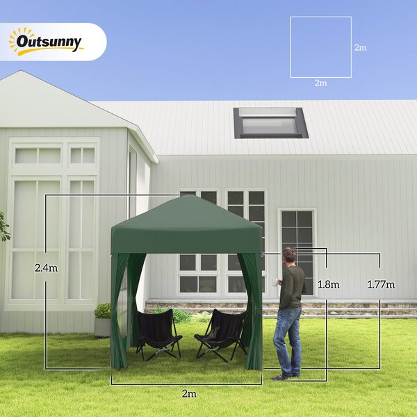 Outsunny 2 x 2m Pop Up Gazebo with Sides, Waterproof Pop Up Canopy for Outdoor Gatherings, Parties and Events, Green Aosom UK