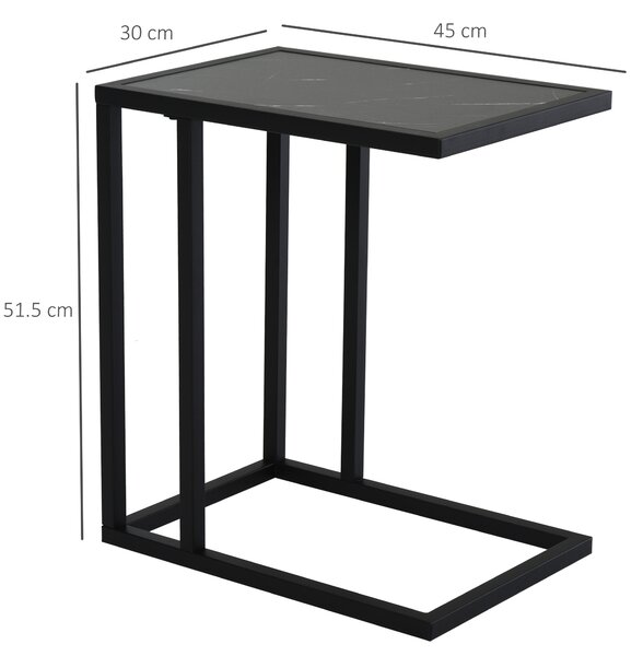 HOMCOM Space-Saving C Shape Side Table, Marble-Effect Top with Metal Frame, Home Furniture for Bedroom Living Room, Black/White Aosom UK
