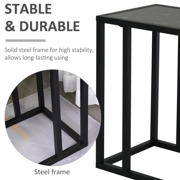 HOMCOM Space-Saving C Shape Side Table, Marble-Effect Top with Metal Frame, Home Furniture for Bedroom Living Room, Black/White Aosom UK