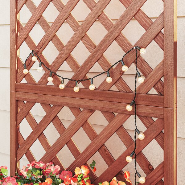 Outsunny Garden Wooden Pine Trough Planter with Topped Trellis Climbing Plants Flower Raised Bed Aosom UK