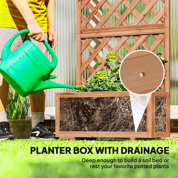 Outsunny Garden Wooden Pine Trough Planter with Topped Trellis Climbing Plants Flower Raised Bed Aosom UK