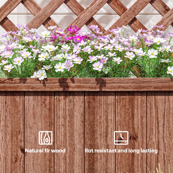 Outsunny Garden Wooden Pine Trough Planter with Topped Trellis Climbing Plants Flower Raised Bed Aosom UK