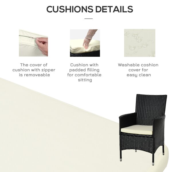 Outsunny 3 Pieces Rattan Bistro Set Outdoor Rattan Furniture with Wicker Chairs & Table, Cushions, Waterproof, Black Aosom UK
