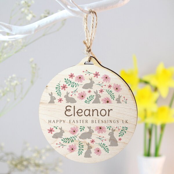 Personalised Floral Easter Tree Wooden Decoration Natural