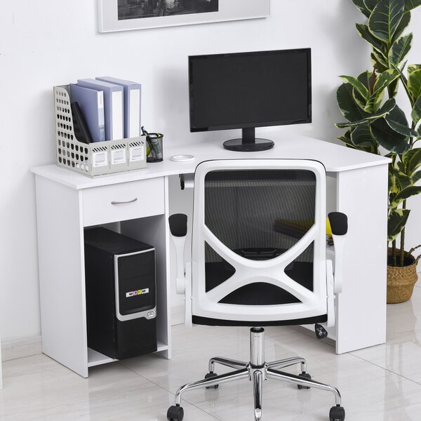 HOMCOM L-Shaped Desk w/ 2 Shelves, Corner Computer Desk, Keyboard Tray Drawer & CPU Stand Home Office Study Bedroom Furniture White Aosom UK