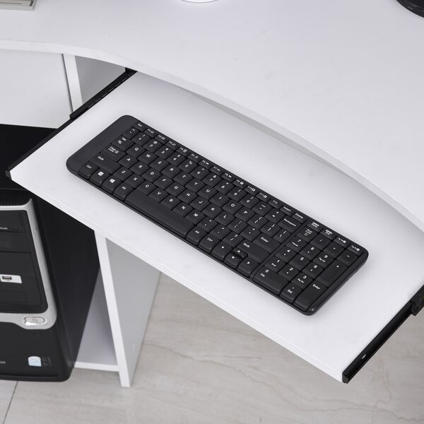 HOMCOM L-Shaped Desk w/ 2 Shelves, Corner Computer Desk, Keyboard Tray Drawer & CPU Stand Home Office Study Bedroom Furniture White Aosom UK