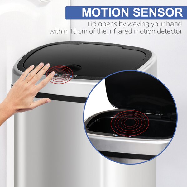 HOMCOM Stainless Steel Sensor Dustbin Automatic Touchless Rubbish Garbage Waste Bin 48L Aosom UK