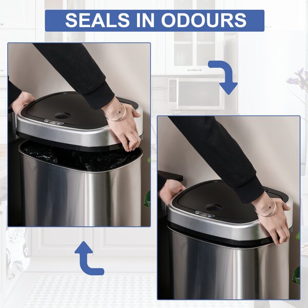HOMCOM Stainless Steel Sensor Dustbin Automatic Touchless Rubbish Garbage Waste Bin 48L Aosom UK