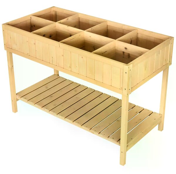 Outsunny Garden Wooden Planters, Flower Box Raised, Rectangular 8 Compartment Plant Stand, Oak Tone Aosom UK