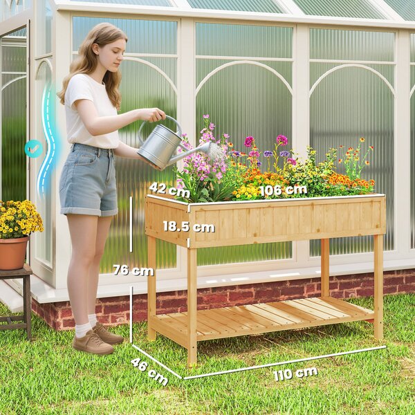 Outsunny Garden Wooden Planters, Flower Box Raised, Rectangular 8 Compartment Plant Stand, Oak Tone Aosom UK