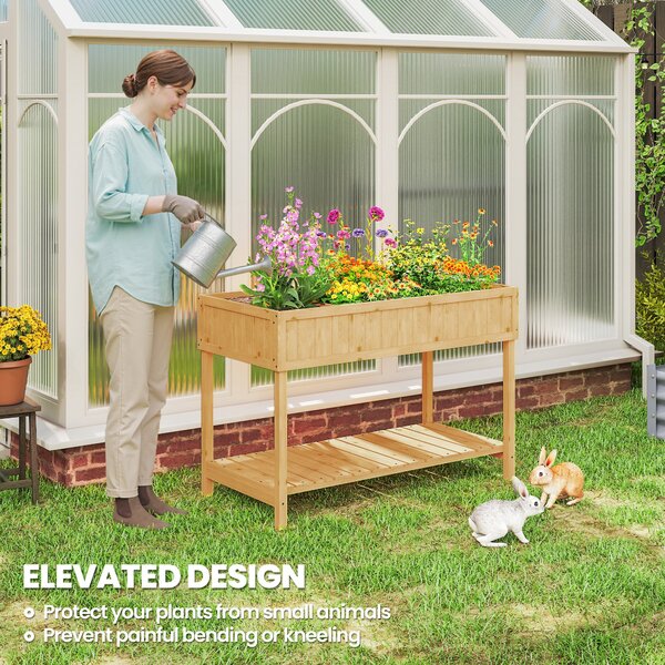 Outsunny Garden Wooden Planters, Flower Box Raised, Rectangular 8 Compartment Plant Stand, Oak Tone Aosom UK