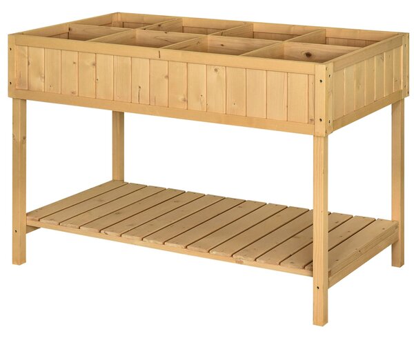 Outsunny Garden Wooden Planters, Flower Box Raised, Rectangular 8 Compartment Plant Stand, Oak Tone Aosom UK