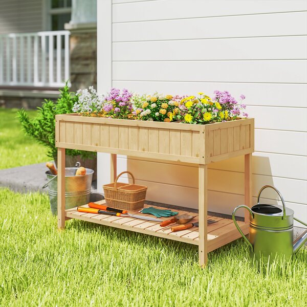 Outsunny Garden Wooden Planters, Flower Box Raised, Rectangular 8 Compartment Plant Stand, Oak Tone Aosom UK