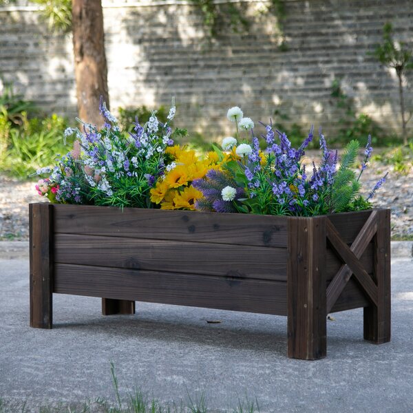 Outsunny Wooden Raised Bed Garden boxes for Flower Vegetable Outdoor Patio Plant Pot Fir Wood, 100 x 36.5 x 36 cm Aosom UK