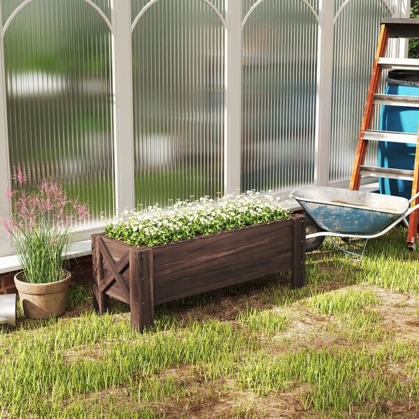 Outsunny Wooden Raised Bed Garden boxes for Flower Vegetable Outdoor Patio Plant Pot Fir Wood, 100 x 36.5 x 36 cm Aosom UK