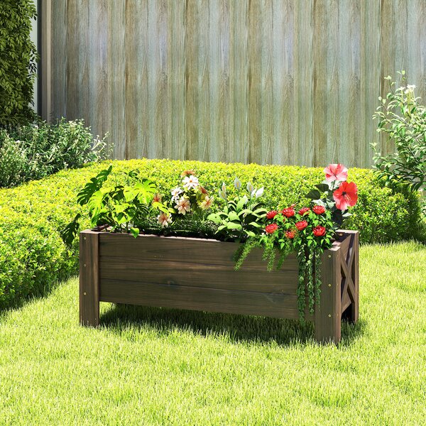 Outsunny Wooden Raised Bed Garden boxes for Flower Vegetable Outdoor Patio Plant Pot Fir Wood, 100 x 36.5 x 36 cm Aosom UK