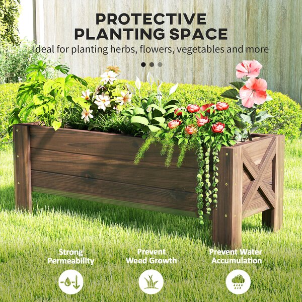 Outsunny Wooden Raised Bed Garden boxes for Flower Vegetable Outdoor Patio Plant Pot Fir Wood, 100 x 36.5 x 36 cm Aosom UK