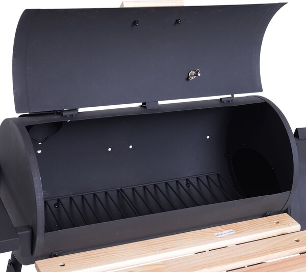 Outsunny Charcoal Barbecue Grill Garden Portable BBQ Trolley w/ Offset Smoker Combo, Handy Shelves and On-lid Thermometer Aosom UK