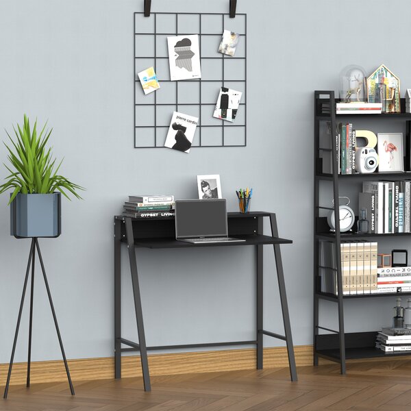 HOMCOM Computer Desk, Black, Home Office Writing Table Workstation with Storage Shelf, Ideal for PC Laptop Aosom UK
